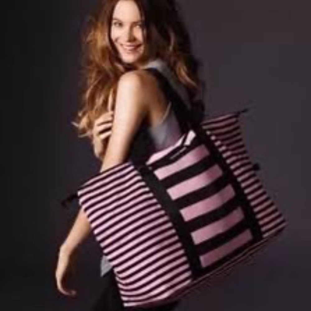 Victoria's Secret Travel Bag pink and black chunky stripe